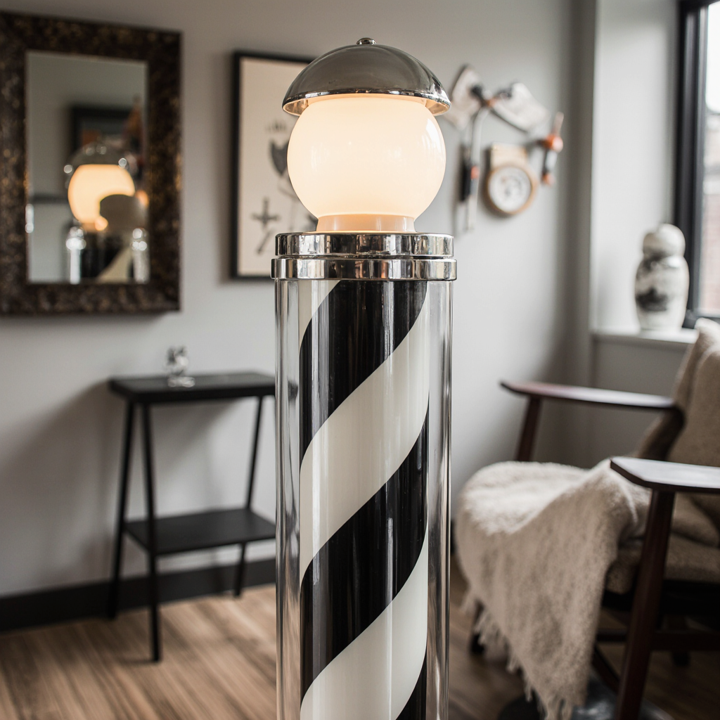 Classic 35-inch Rotating LED Barber Pole, Striking Black & White Stripes